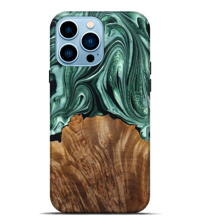 iPhone 14 Pro Max Wood Live Edge Phone Case - Royalty (Green, 761664)