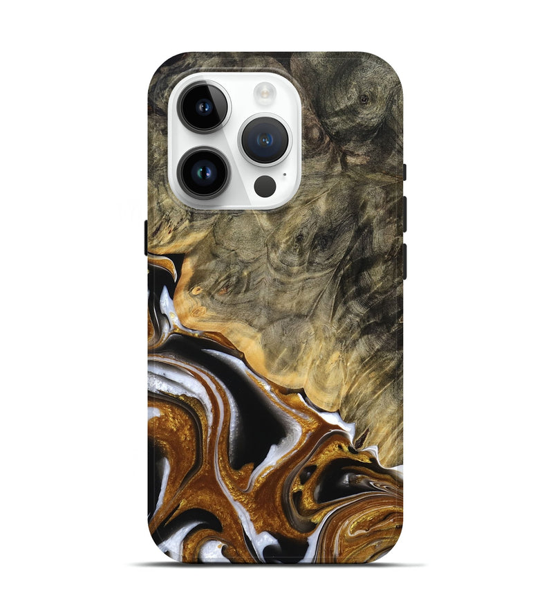 iPhone 15 Pro Wood Live Edge Phone Case - Sherita (Black & White, 761673)