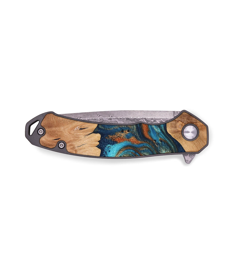 EDC Wood Pocket Knife - Karyn (Teal & Gold, 761976)