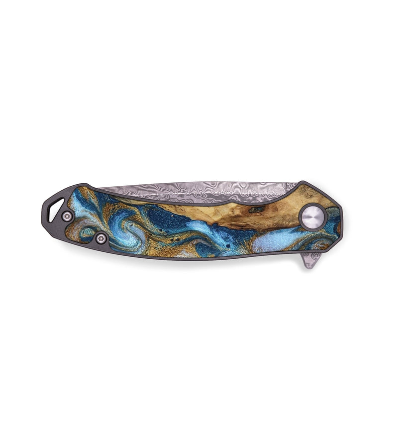 EDC Wood Pocket Knife - Anna (Teal & Gold, 762093)