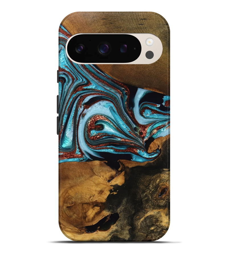 Pixel 9 Pro XL Wood Live Edge Phone Case - Harmoni (Teal & Gold, 762278)