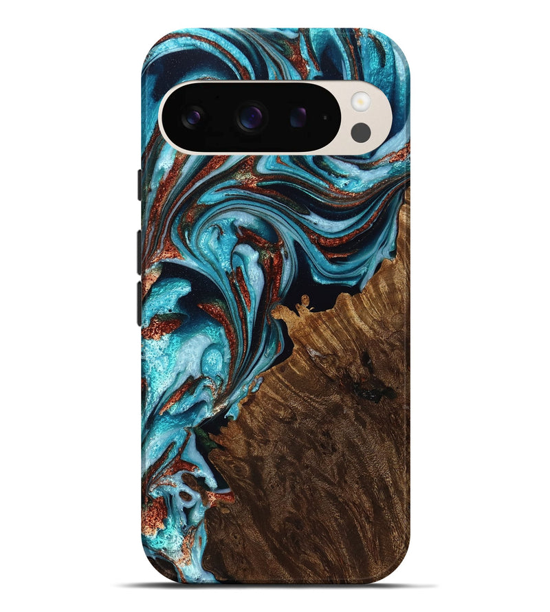 Pixel 9 Pro XL Wood Live Edge Phone Case - Lashawn (Teal & Gold, 762280)