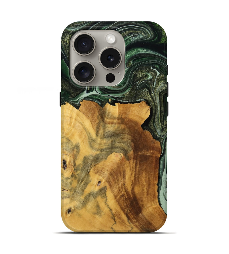 iPhone 16 Pro Wood Live Edge Phone Case - Sherman (Green, 762294)