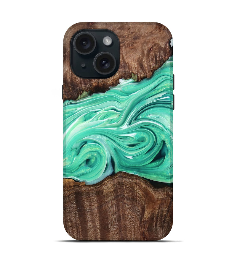 iPhone 15 Wood Live Edge Phone Case - Kieran (Green, 762315)
