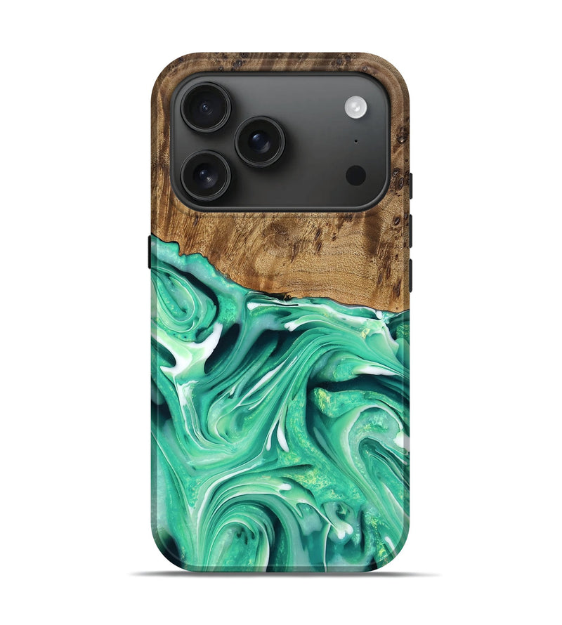 iPhone 17 Pro Wood Live Edge Phone Case - Rafael (Green, 762316)