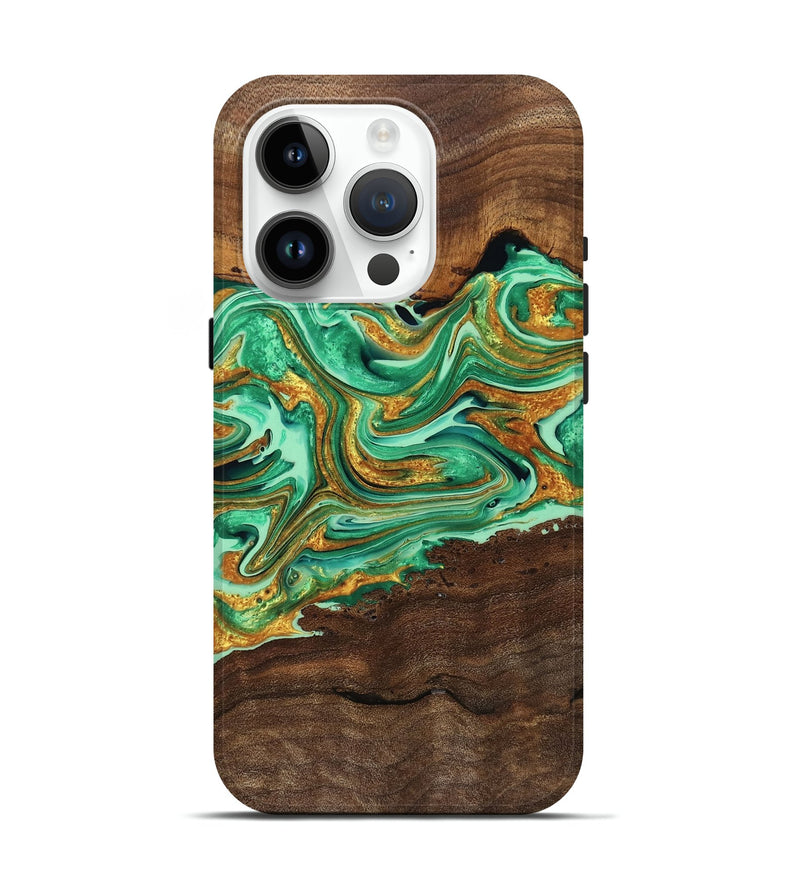 iPhone 15 Pro Wood Live Edge Phone Case - Lillie (Green, 762317)