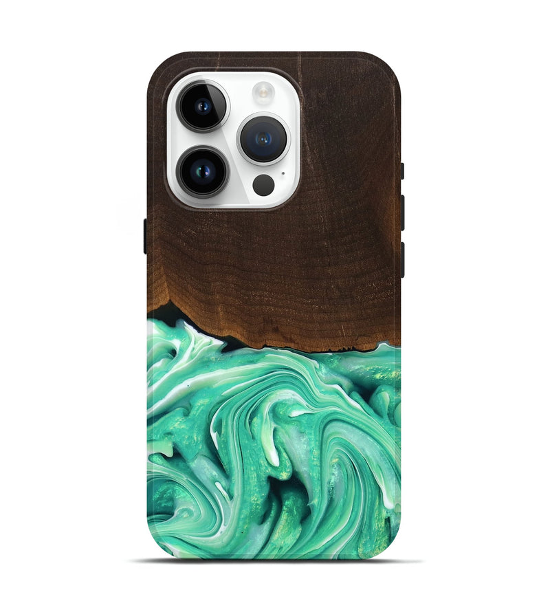 iPhone 15 Pro Wood Live Edge Phone Case - Conor (Green, 762319)