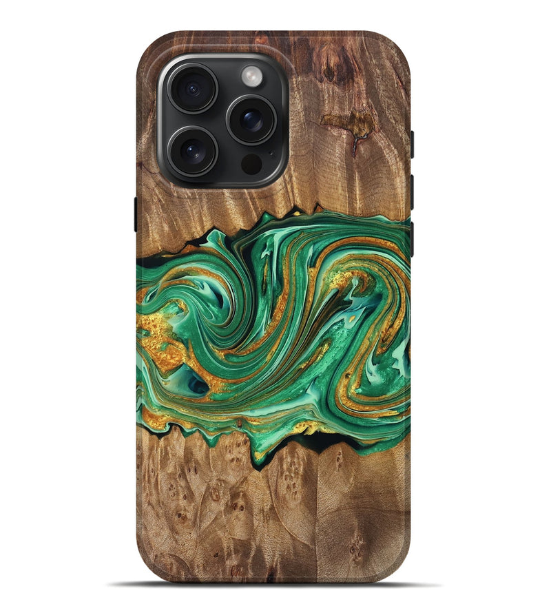 iPhone 16 Pro Max Wood Live Edge Phone Case - April (Green, 762320)