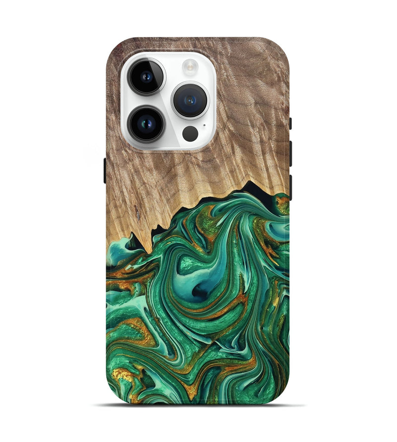 iPhone 15 Pro Wood Live Edge Phone Case - Hester (Green, 762321)