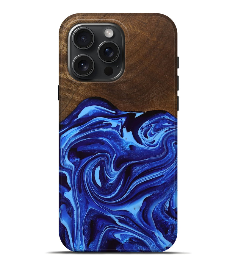 iPhone 16 Pro Max Wood Live Edge Phone Case - Sigmund (Blue, 762323)