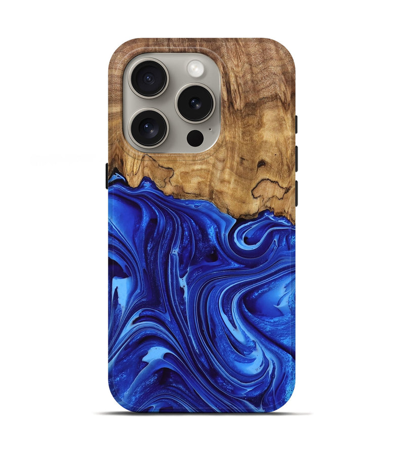 iPhone 16 Pro Wood Live Edge Phone Case - Kale (Blue, 762324)