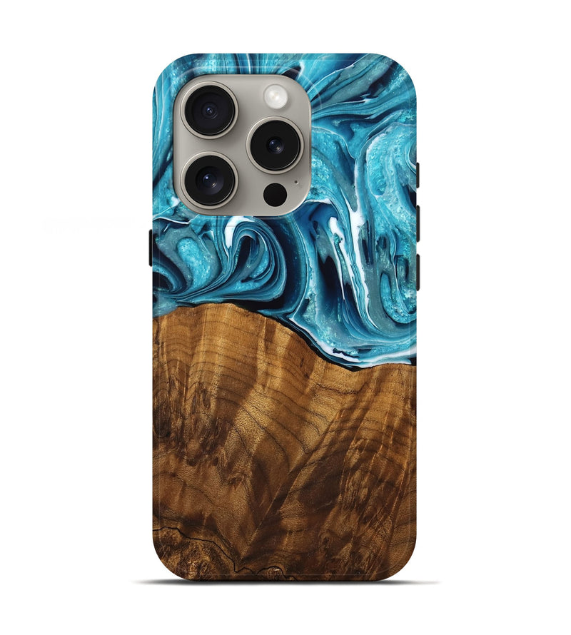 iPhone 16 Pro Wood Live Edge Phone Case - Ainara (Blue, 762325)