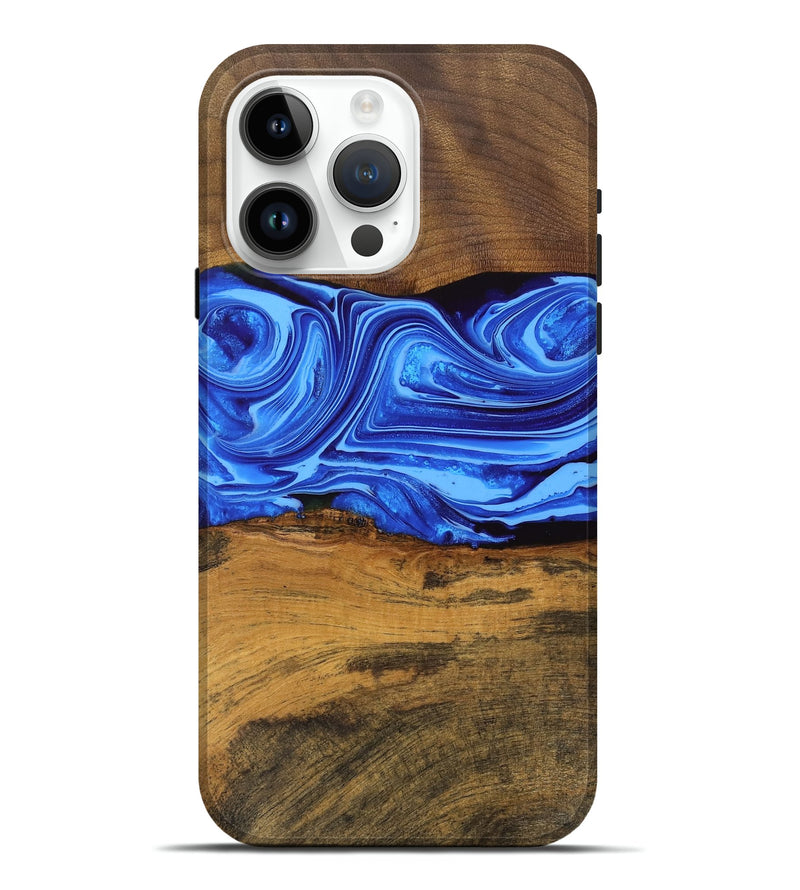 iPhone 15 Pro Max Wood Live Edge Phone Case - Fabiola (Blue, 762328)