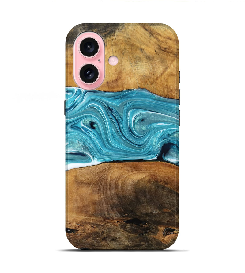 iPhone 16 Wood Live Edge Phone Case - Harlan (Blue, 762331)