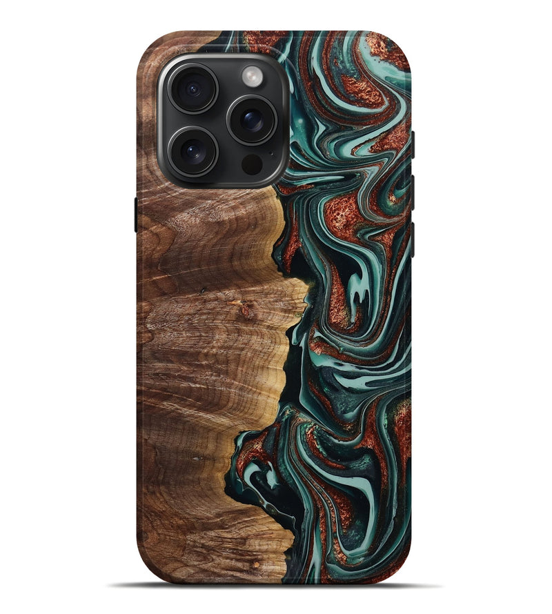 iPhone 16 Pro Max Wood Live Edge Phone Case - Janene (Green, 762437)
