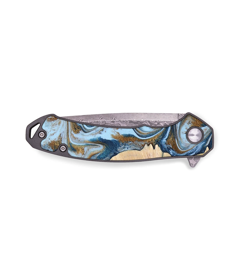 EDC Wood Pocket Knife - Breana (Teal & Gold, 762583)