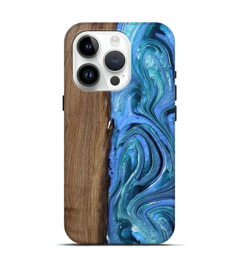 iPhone 15 Pro Wood Live Edge Phone Case - Kylian (Blue, 762736)