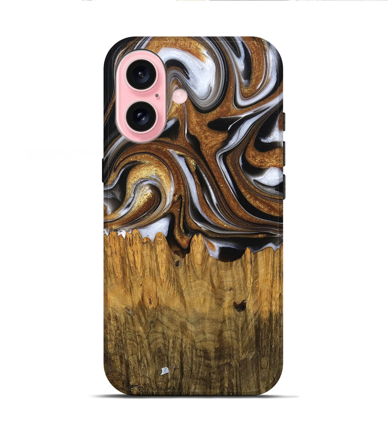 iPhone 16 Wood Live Edge Phone Case - Kasen (Black & White, 762742)