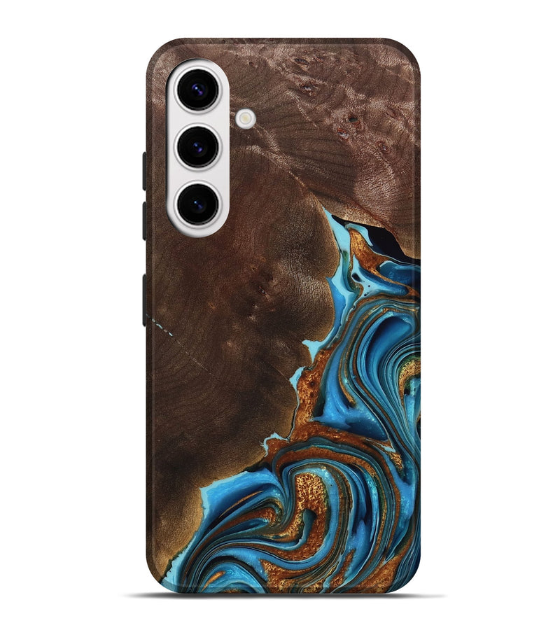 Galaxy S25 Plus Wood Live Edge Phone Case - Elliot (Teal & Gold, 763053)