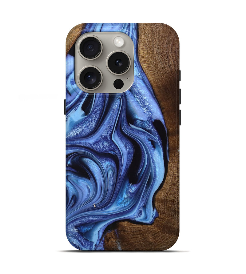 iPhone 16 Pro Wood Live Edge Phone Case - Jessika (Blue, 763056)
