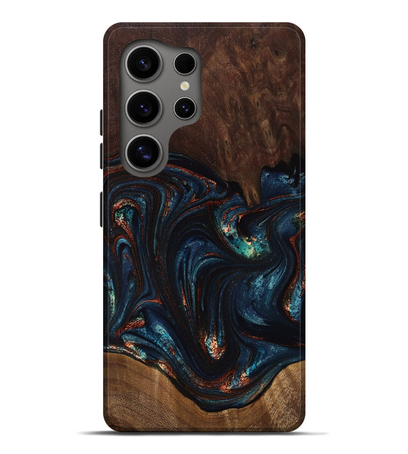 Galaxy S25 Ultra Wood Live Edge Phone Case - Isamar (Teal & Gold, 763058)