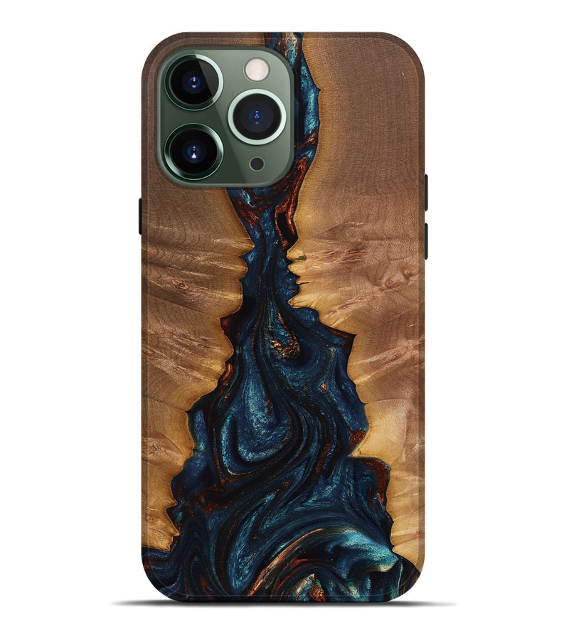 iPhone 13 Pro Max Wood Live Edge Phone Case - Naima (Teal & Gold, 763060)