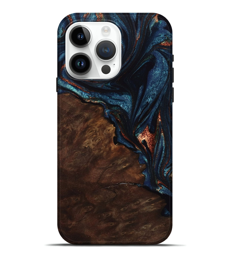 iPhone 15 Pro Max Wood Live Edge Phone Case - Elbert (Teal & Gold, 763061)