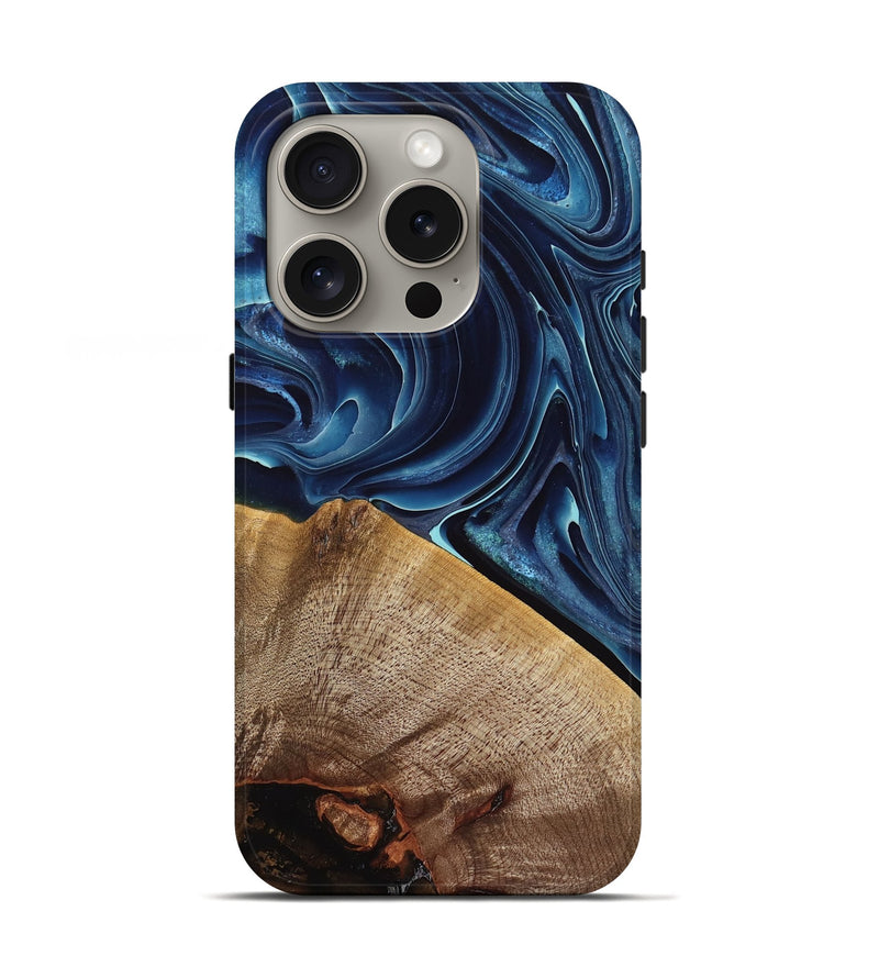 iPhone 16 Pro Wood Live Edge Phone Case - Jeanine (Blue, 763065)