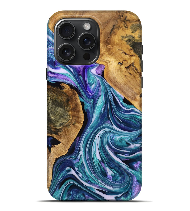 iPhone 16 Pro Max Wood Live Edge Phone Case - Braylen (Blue, 763511)