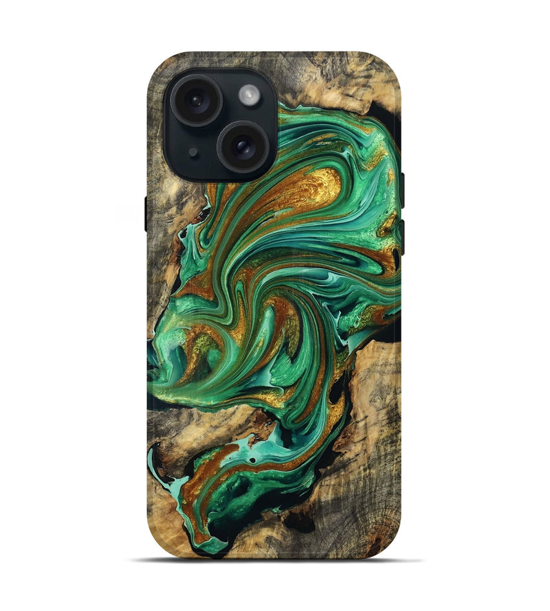 iPhone 15 Wood Live Edge Phone Case - Kiera (Green, 763514)
