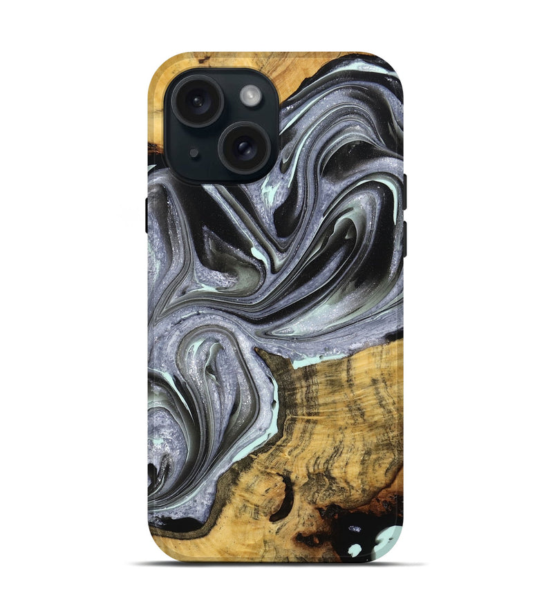 iPhone 15 Wood Live Edge Phone Case - Eliseo (Black & White, 764104)