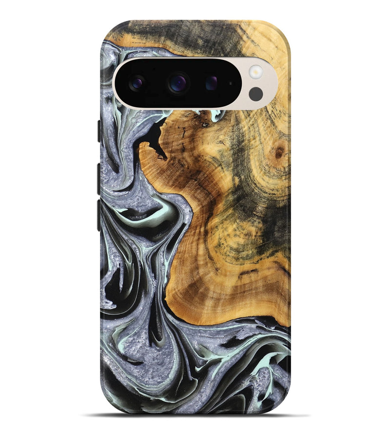 Pixel 9 Pro XL Wood Live Edge Phone Case - Green (Black & White, 764107)
