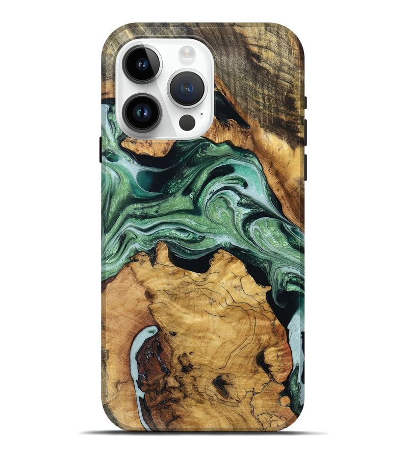 iPhone 15 Pro Max Wood Live Edge Phone Case - Lynette (Green, 764120)