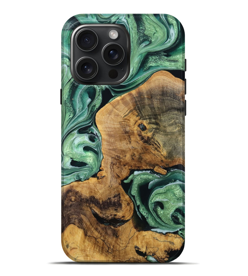 iPhone 16 Pro Max Wood Live Edge Phone Case - Abe (Green, 764123)