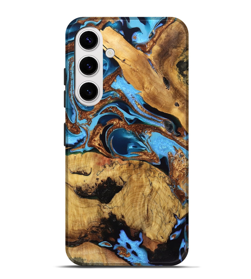 Galaxy S25 Plus Wood Live Edge Phone Case - Janet (Teal & Gold, 764216)