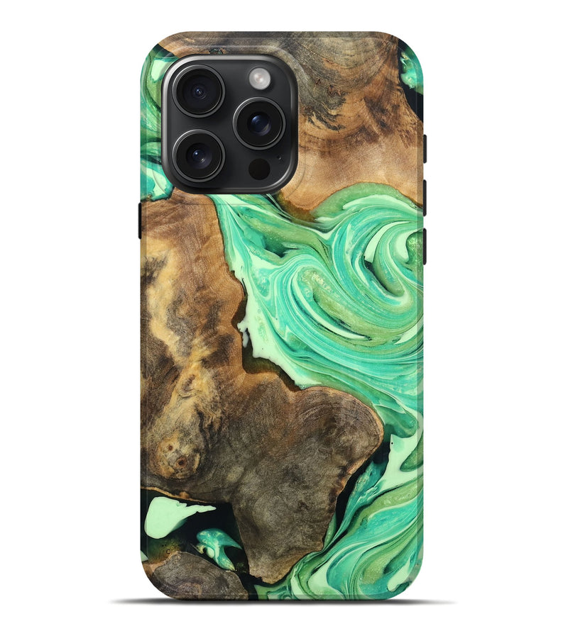 iPhone 16 Pro Max Wood Live Edge Phone Case - Clint (Green, 764223)