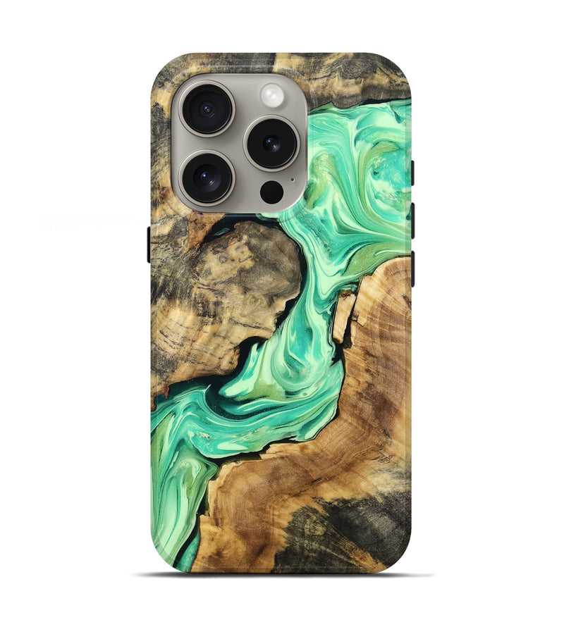 iPhone 16 Pro Wood Live Edge Phone Case - Yuliana (Green, 764224)