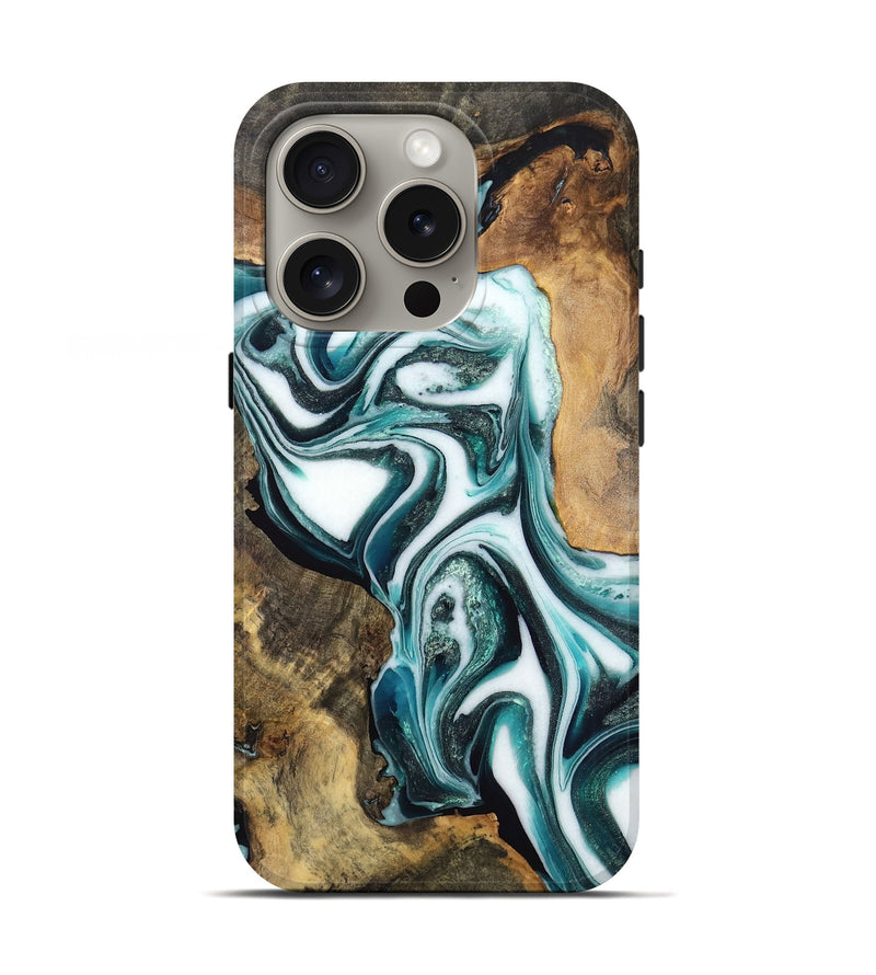 iPhone 16 Pro Wood Live Edge Phone Case - Tawana (Blue, 764225)