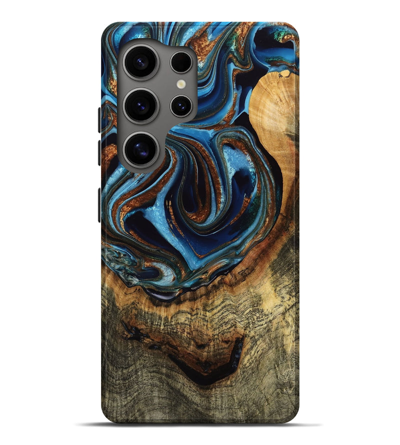 Galaxy S25 Ultra Wood Live Edge Phone Case - Macy (Teal & Gold, 764902)