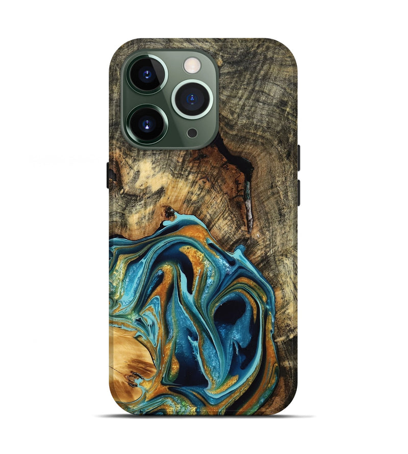 iPhone 13 Pro Wood Live Edge Phone Case - Dalton (Teal & Gold, 764905)