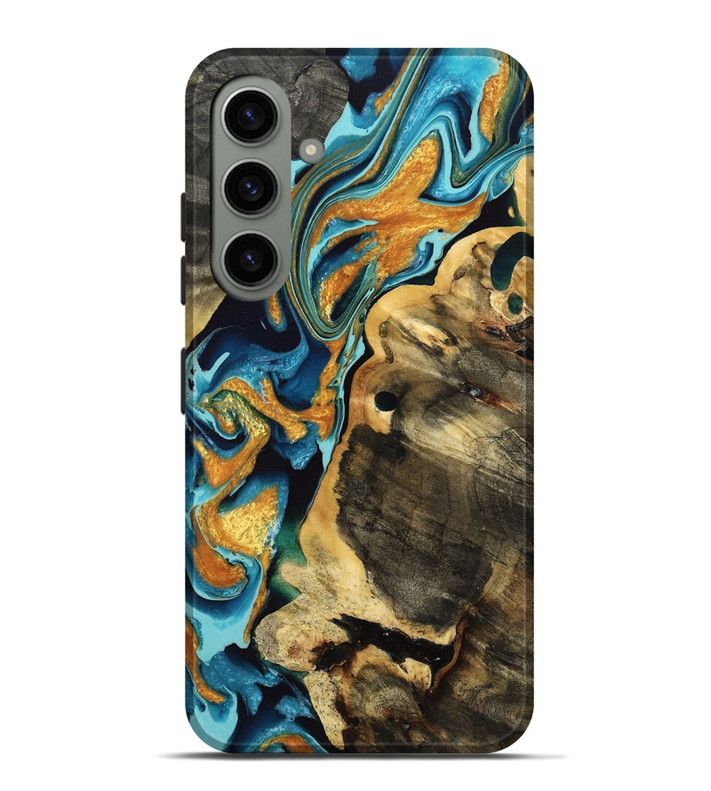 Galaxy S24 Plus Wood Live Edge Phone Case - Eli (Teal & Gold, 764906)