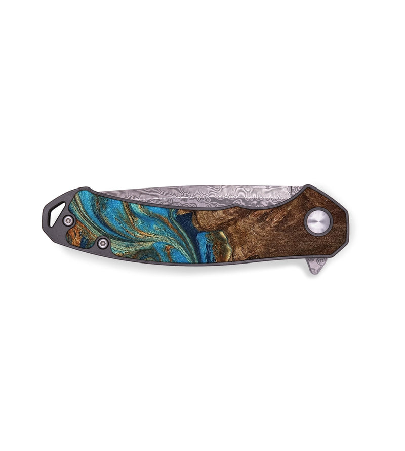EDC Wood Pocket Knife - Elvin (Teal & Gold, 765140)