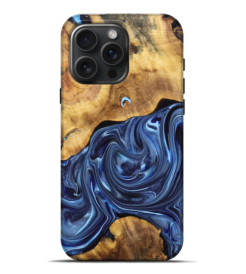 iPhone 16 Pro Max Wood Live Edge Phone Case - Teo (Blue, 765287)