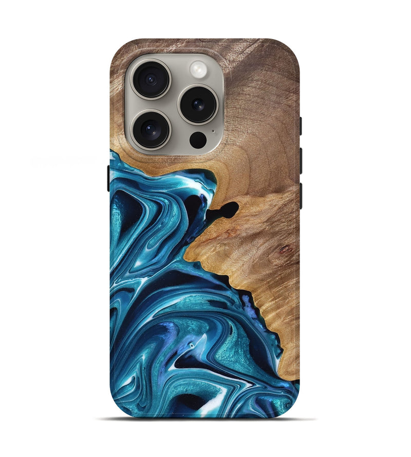 iPhone 16 Pro Wood Live Edge Phone Case - Rubi (Blue, 765288)
