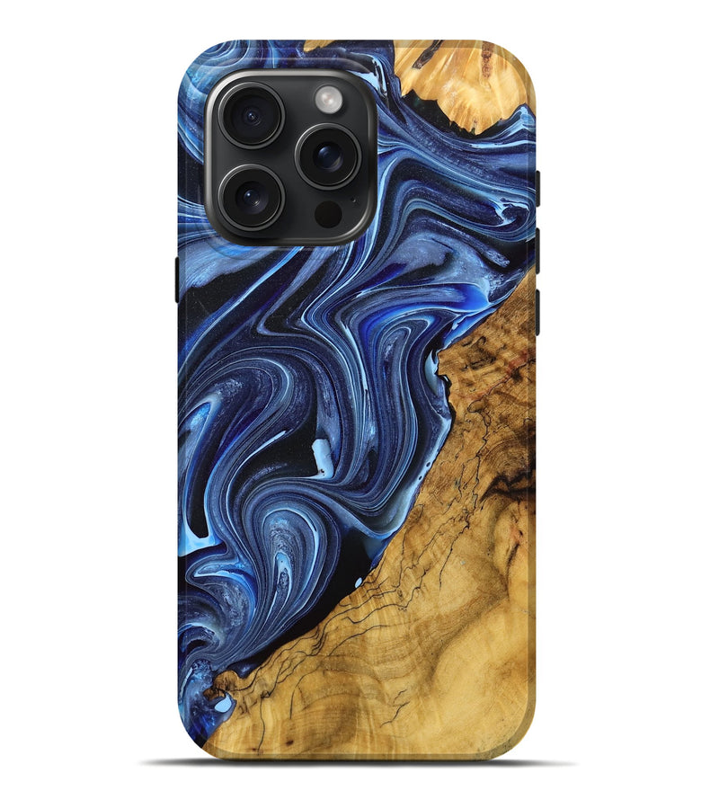 iPhone 16 Pro Max Wood Live Edge Phone Case - Britni (Blue, 765289)