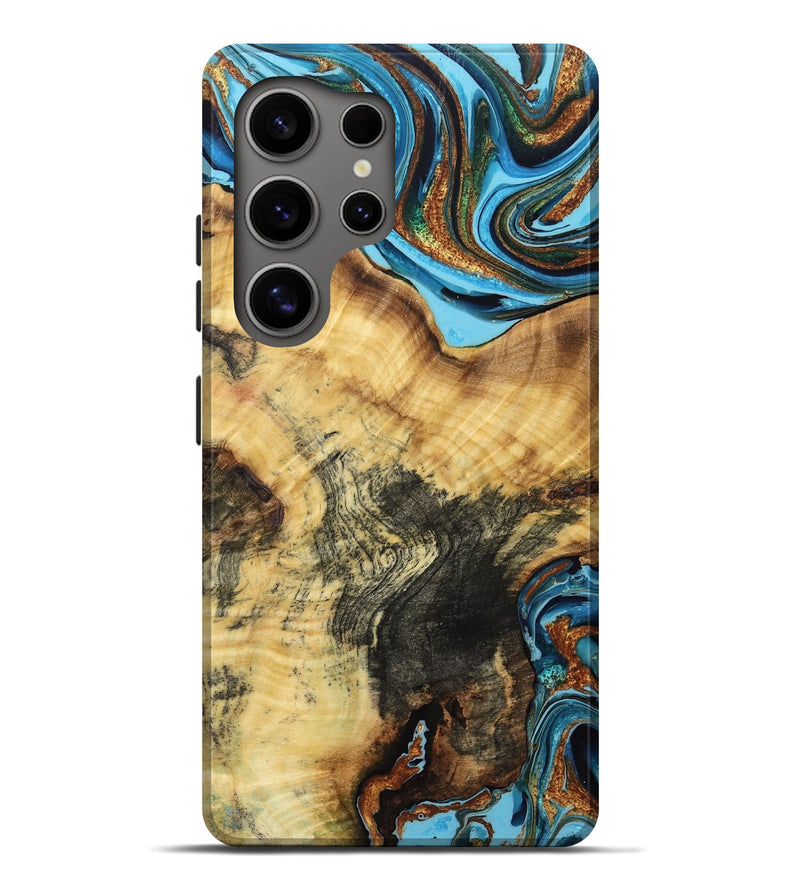Galaxy S25 Ultra Wood Live Edge Phone Case - Victor (Teal & Gold, 765295)