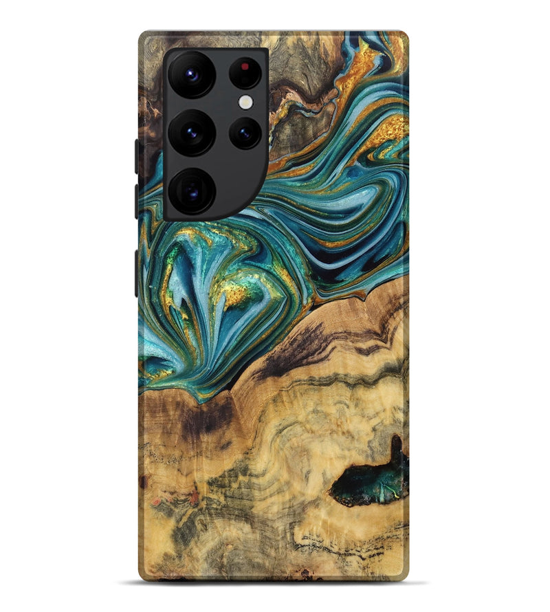 Galaxy S22 Ultra Wood Live Edge Phone Case - Frank (Teal & Gold, 765296)