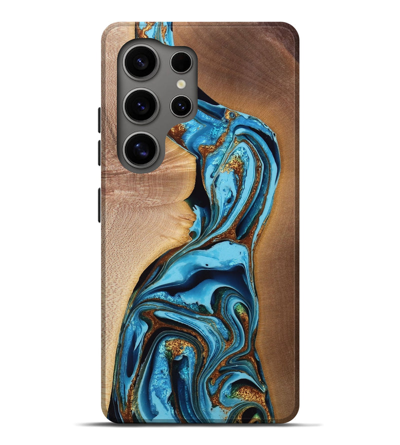 Galaxy S25 Ultra Wood Live Edge Phone Case - Sena (Teal & Gold, 765297)