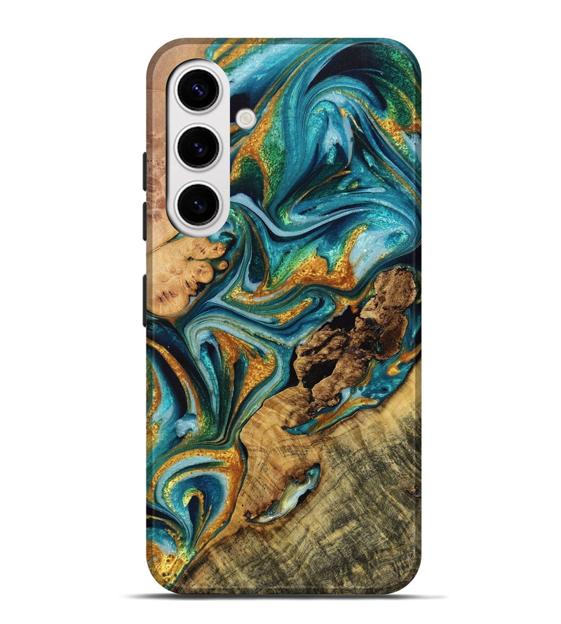 Galaxy S25 Plus Wood Live Edge Phone Case - Shyanne (Teal & Gold, 765300)