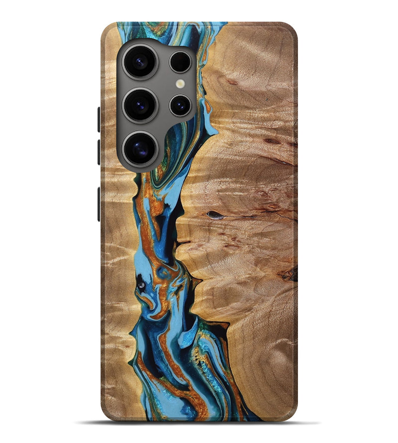 Galaxy S25 Ultra Wood Live Edge Phone Case - Zakary (Teal & Gold, 765301)